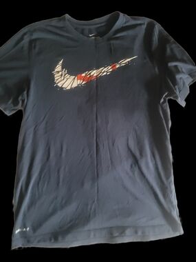 Nike Navy Short Sleeve Tee with White and Red Swoosh